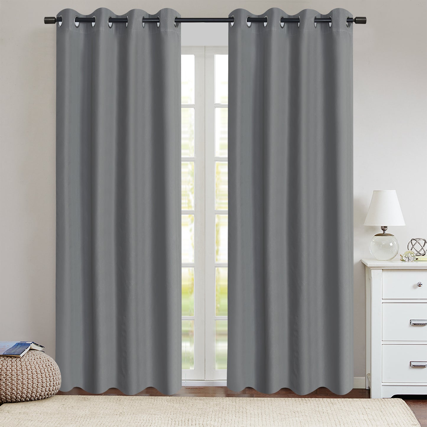 2 panels blackout curtains, solid color grommet top window treatment drapes for Bedroom