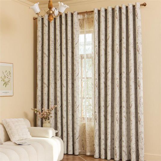 Victorian Floral Blackout Curtains with Bird & Leaf Print 2 Panel Light Filtering Drapes, Grommet Top for Bedroom