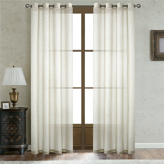 2-Panel Beige French Door Curtains, Semi-Sheer Drapes - Balances Sunlight Filtering & Privacy for Living Room, Bedroom