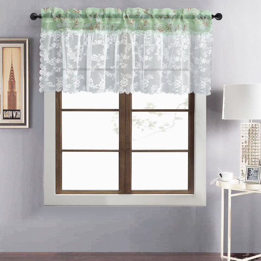 Two-Tone Floral Embroidered Sheer Curtain Panel with Patchwork Lace Trim, Cottage Core Style