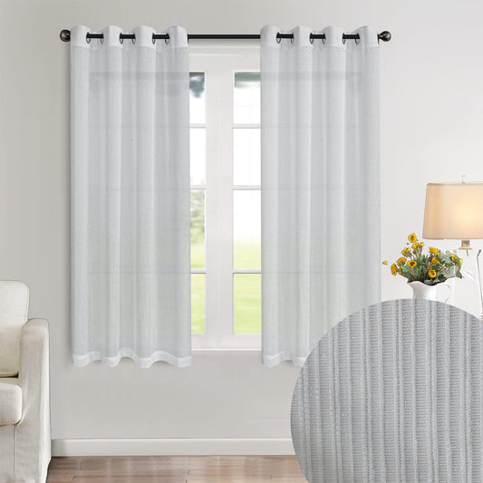 2 Panels White Stripe Sheer Curtains, Sunlight Filtering Protect Privacy for Living Room Bedroom Patio Door