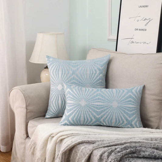 2 Pack Decorative Throw Pillows with Geometric Jacquard Pattern, 18x18 Inches