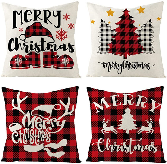 Holiday Decorations Pillow Covers Set of 4 for Sofa Couch Bed