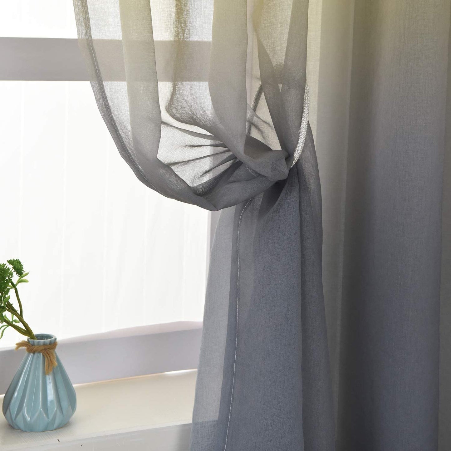 Sheer Curtain Linen Textured Voile Drapes with Fantastic Gradient Color,pack of 1