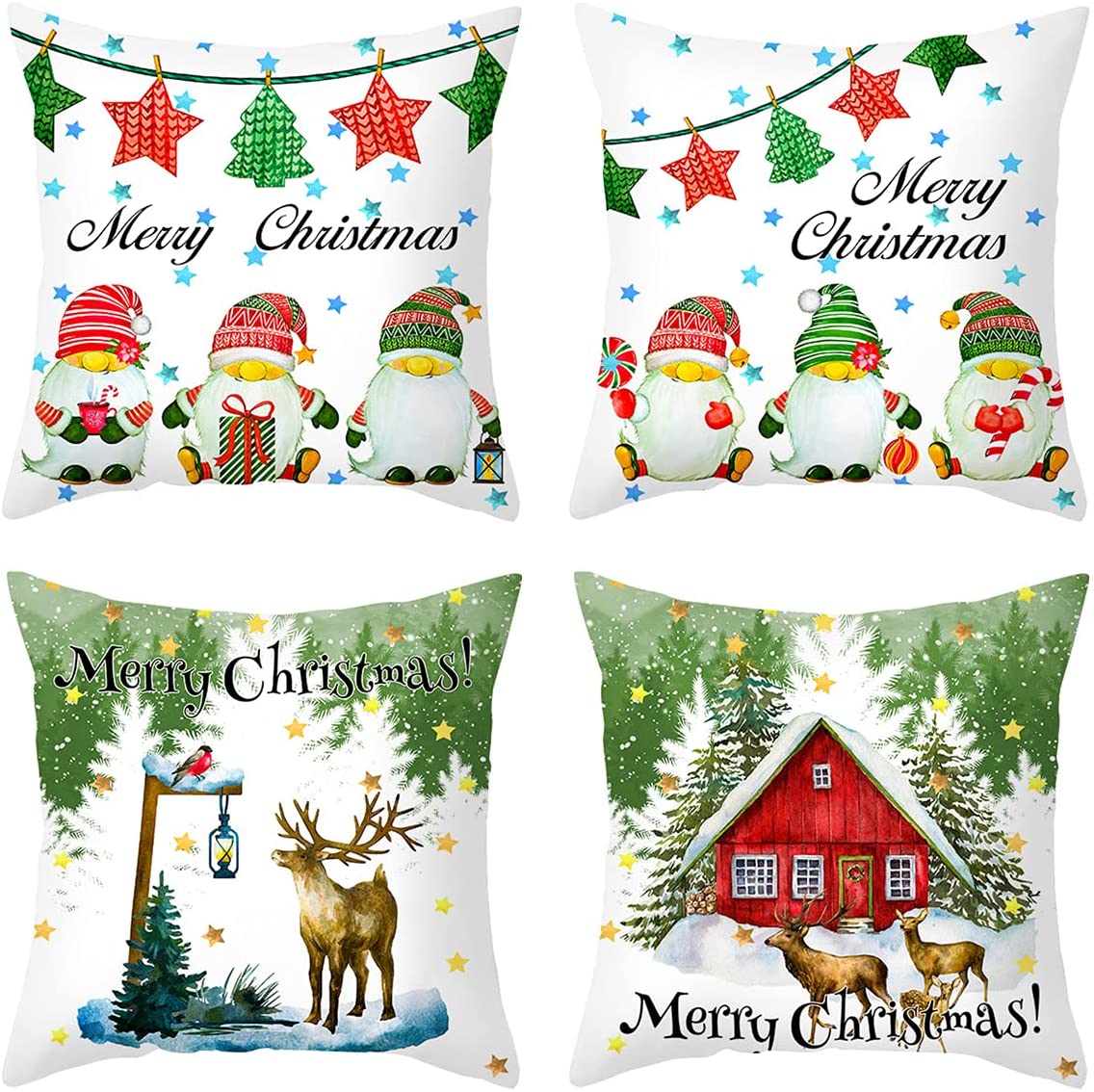Holiday Decorations Pillow Covers Set of 4 for Sofa Couch Bed