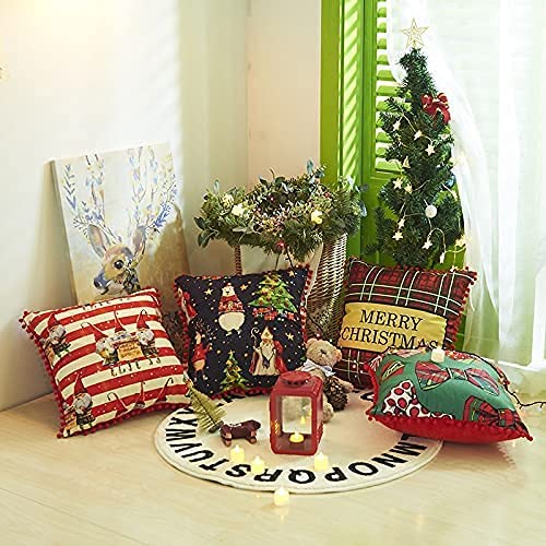 Christmas Pillow Covers with Pom Poms Soft Particles Short Velvet