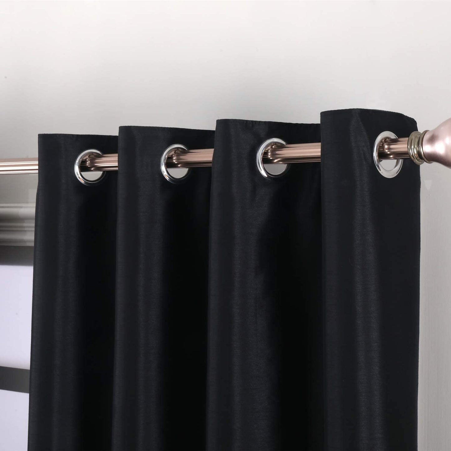 Black Faux Silk Blackout Curtains,Fully Lined Solid Color Window Treatment Drapes