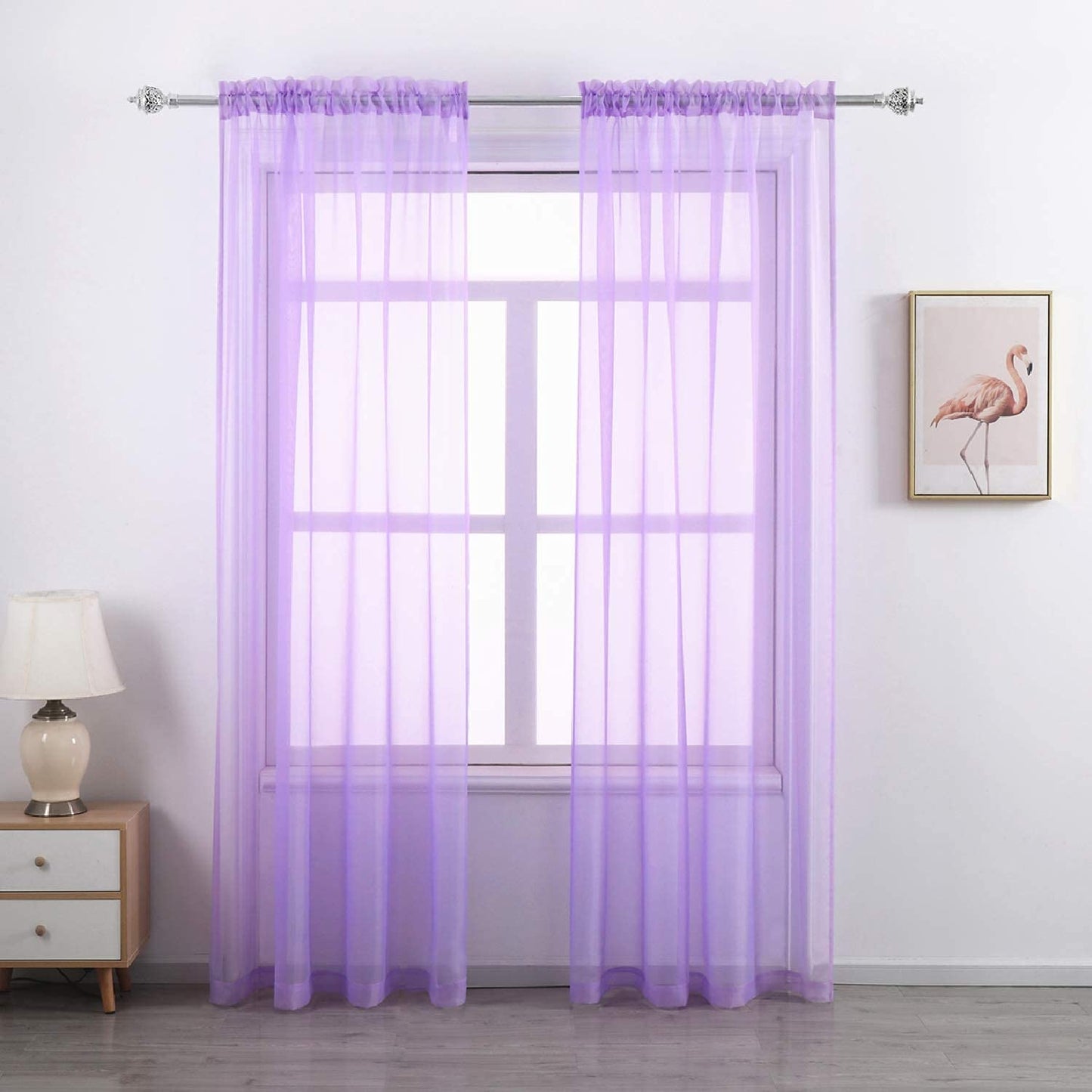 Rod Pocket Sheer Voile Curtain, Sunlight Filtering Protect Privacy Sheer for Bedroom Patio Door Set of 2 Panels