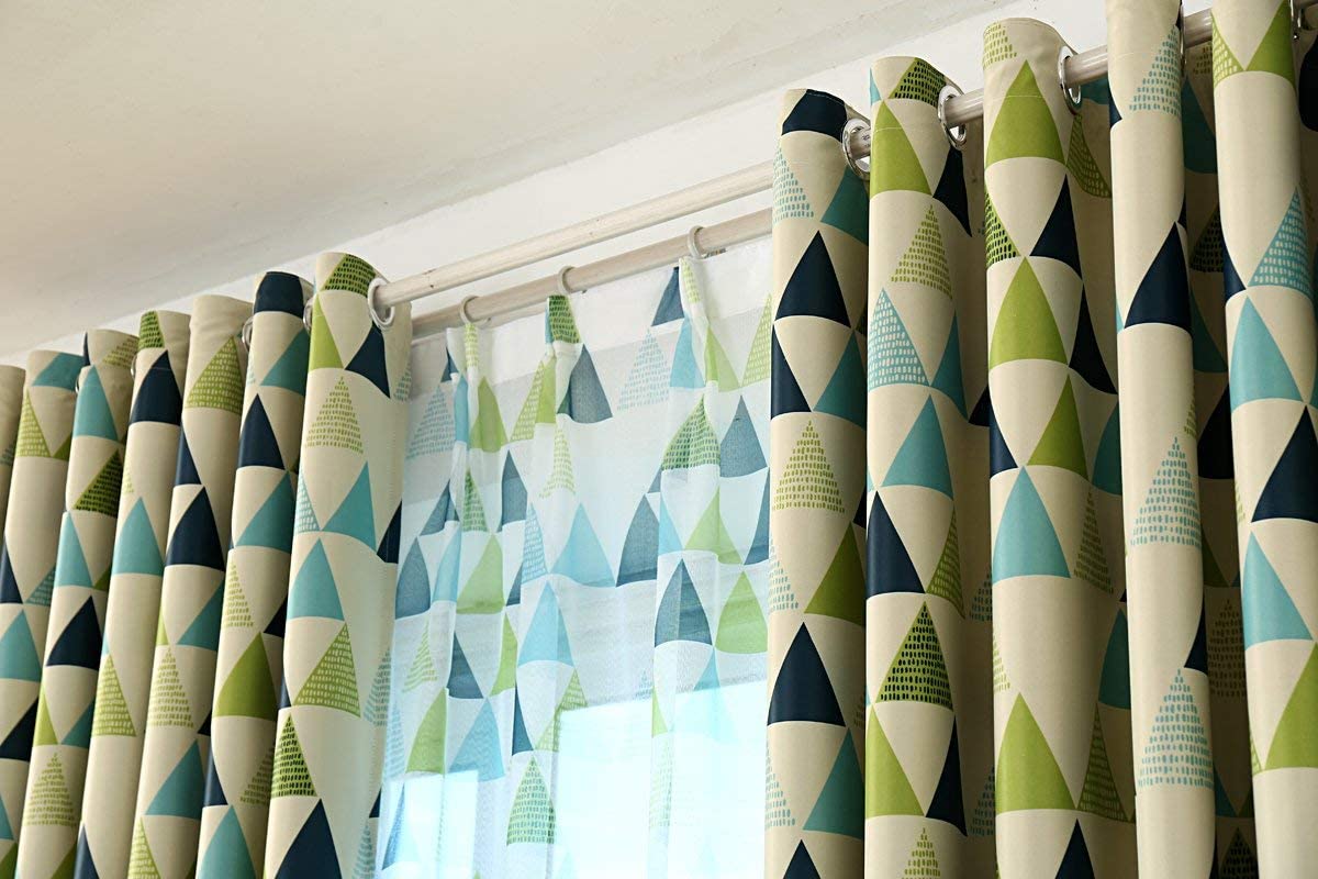 Triangular Grid Limit Green Blackout Curtain Grommet Top Room Darkening Single Panel