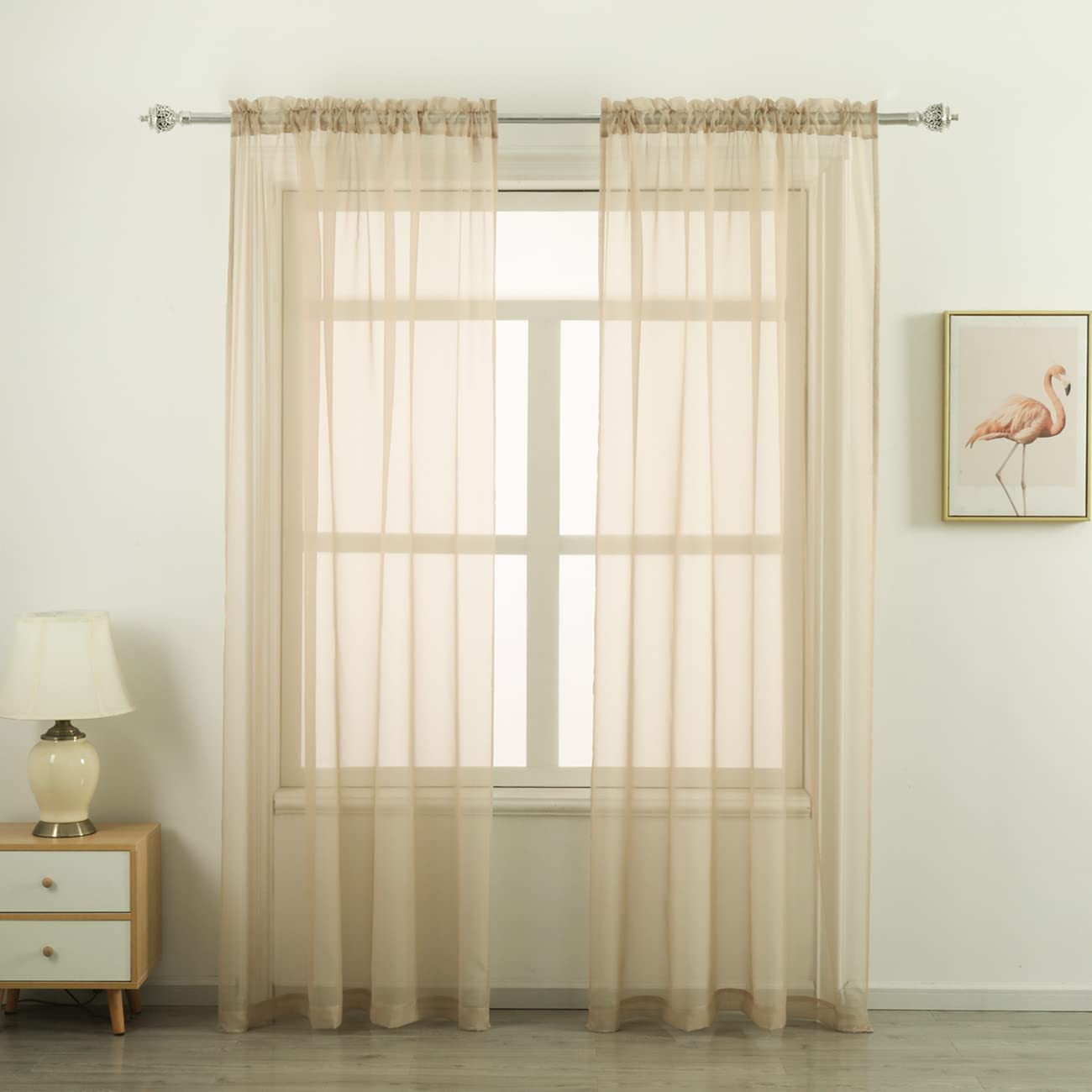 Rod Pocket Sheer Voile Curtain, Sunlight Filtering Protect Privacy Sheer for Bedroom Patio Door Set of 2 Panels