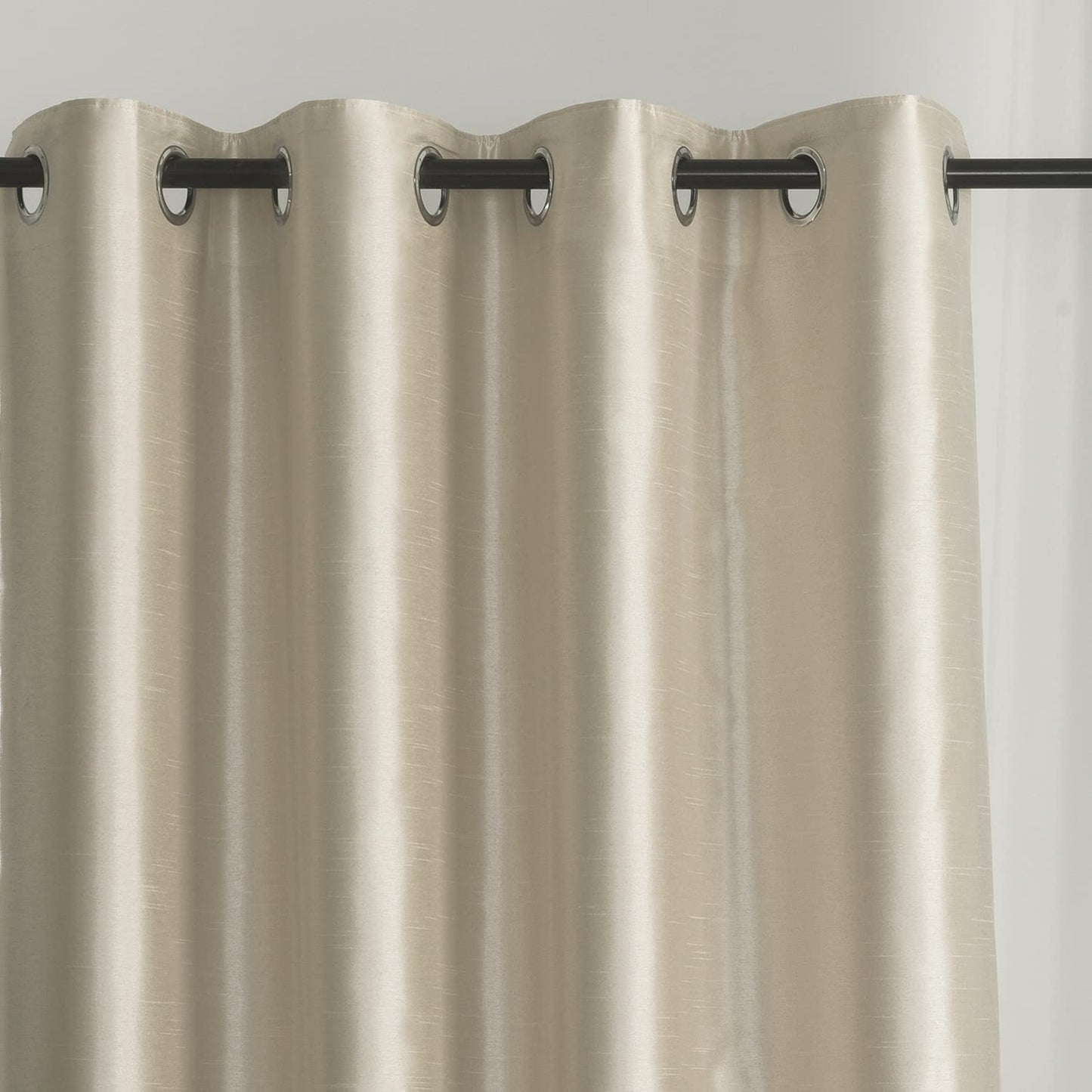Light Gold Faux Silk Room-Darkening Blackout Curtains with Beige Liner(Sold By Pair)