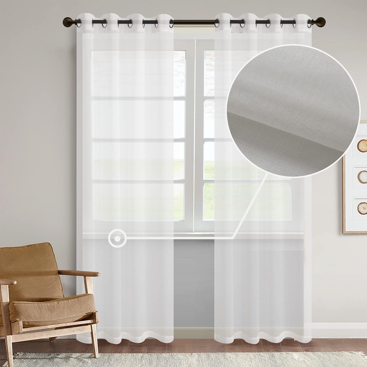 Semi Sheer Solid Voile Curtain Sunlight Filtering Protect Privacy Grommet Ring Top