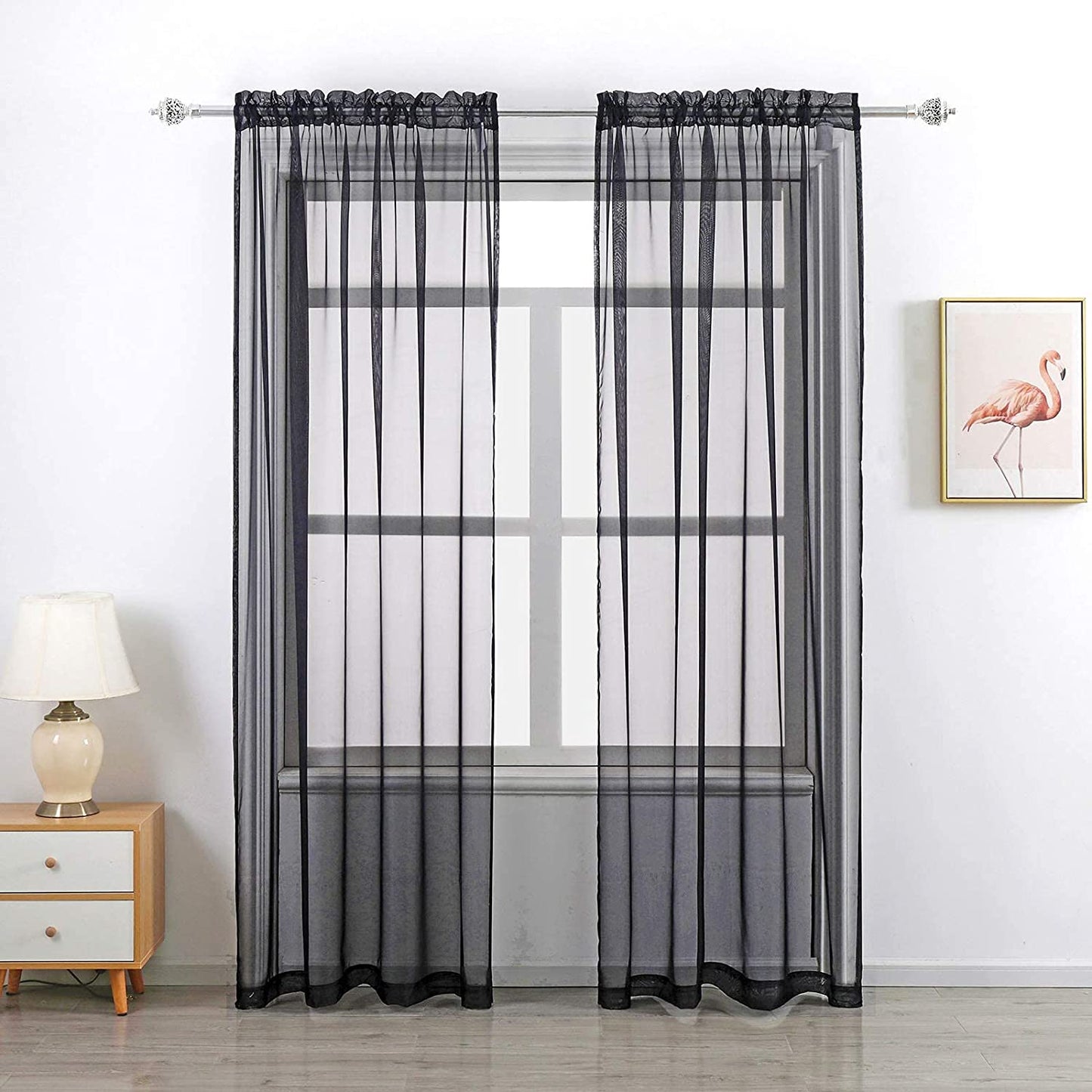 Rod Pocket Sheer Voile Curtain, Sunlight Filtering Protect Privacy Sheer for Bedroom Patio Door Set of 2 Panels