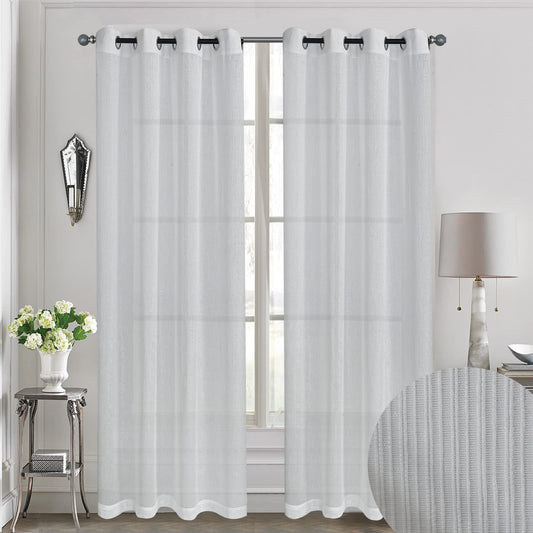 White Stripe Sheer Voile Window Curtain Sunlight Filtering Grommet Top 1 Panel