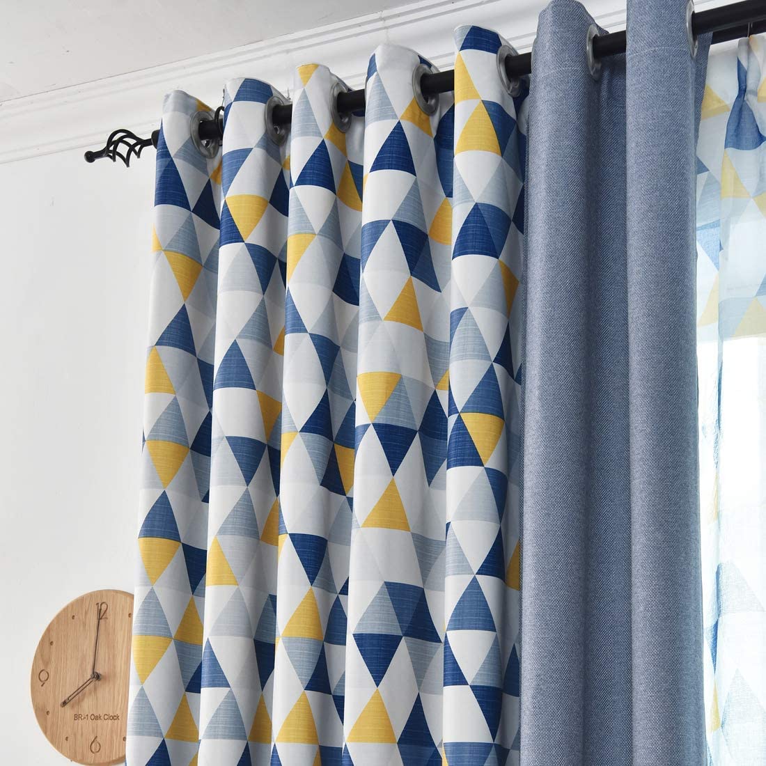 Blue pentagonal triangle curtains or match sheer,double panels