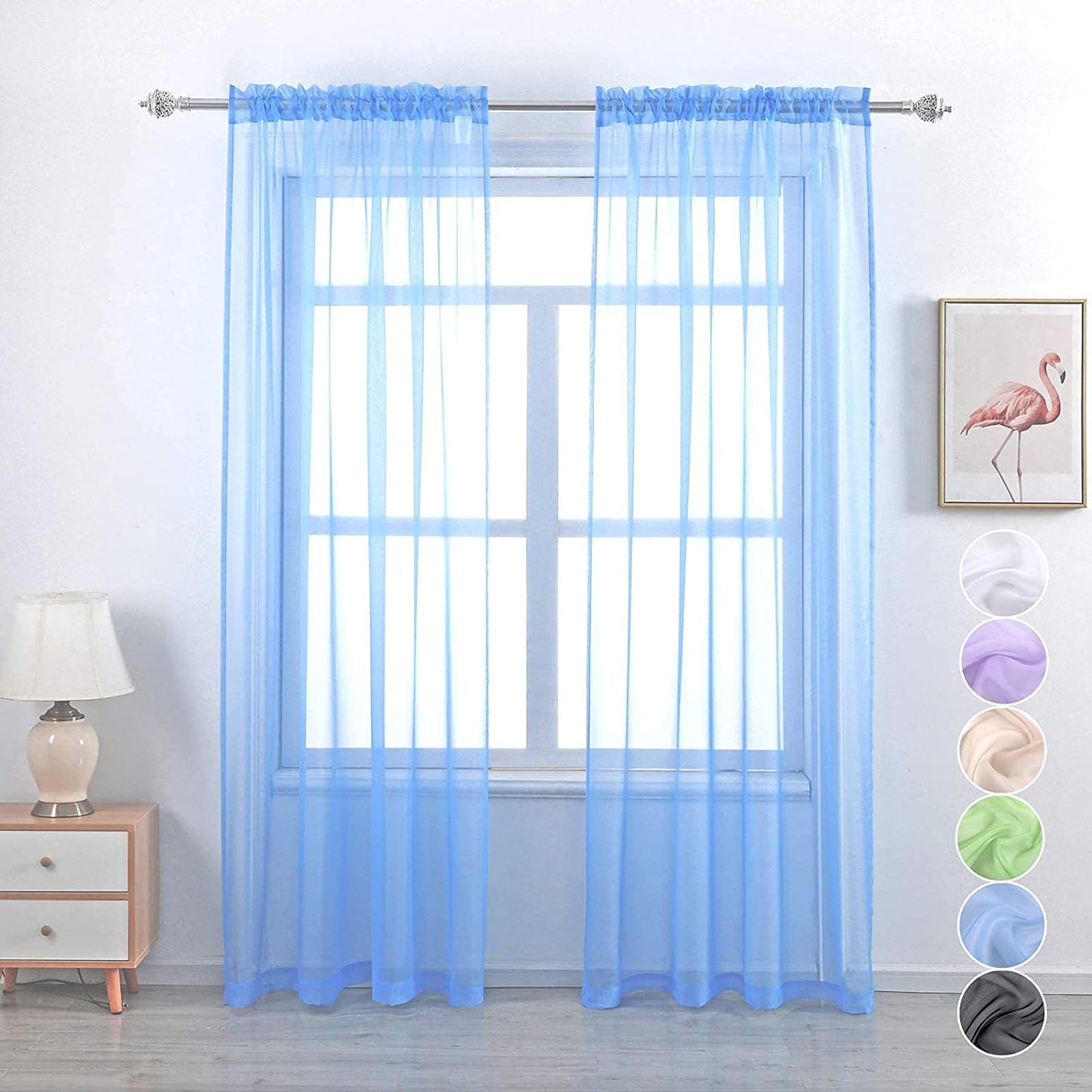 Rod Pocket Sheer Voile Curtain, Sunlight Filtering Protect Privacy Sheer for Bedroom Patio Door Set of 2 Panels