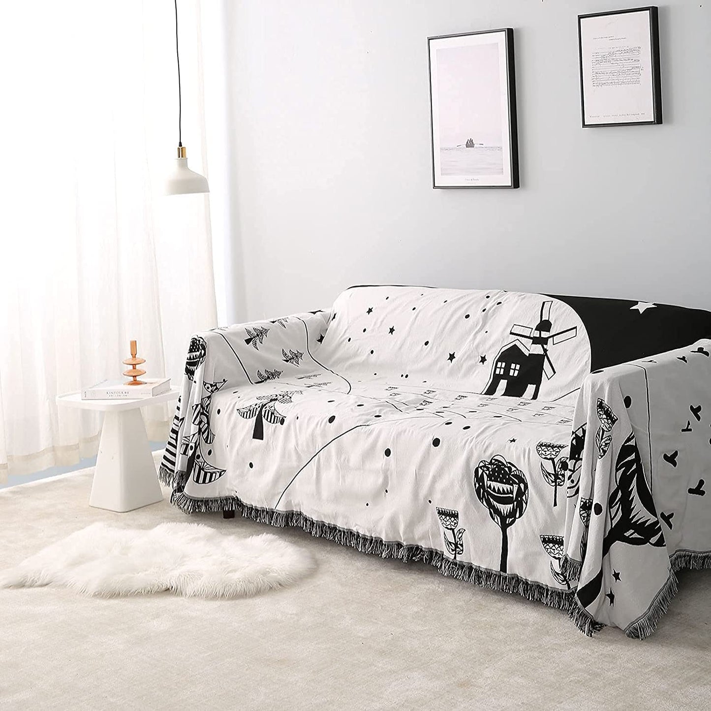 Dream farmThrow Blanket for Couch with Tassels for Chair