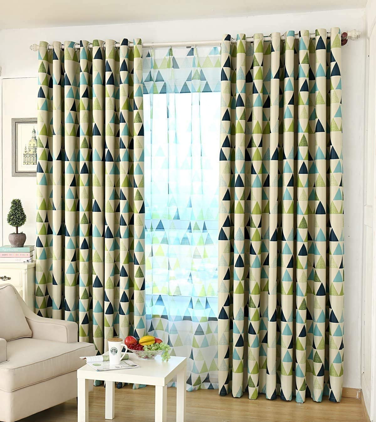 Triangular Grid Limit Green Blackout Curtain Grommet Top Room Darkening Single Panel