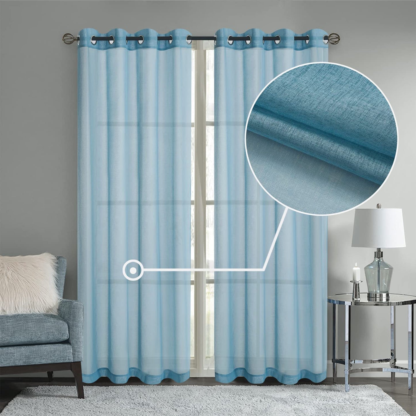 Semi Sheer Solid Voile Curtain Sunlight Filtering Protect Privacy Grommet Ring Top