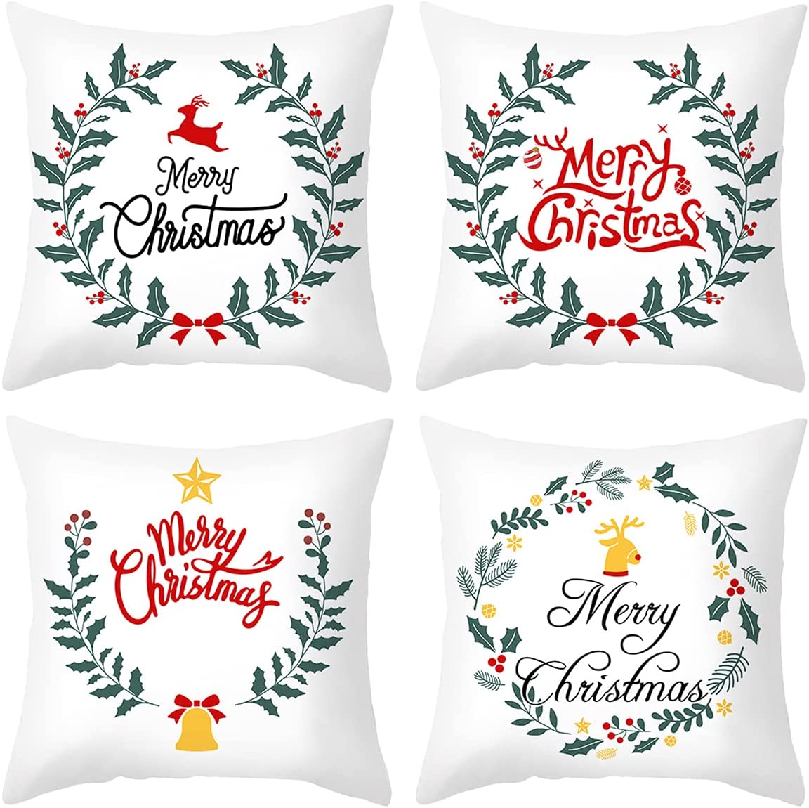 Holiday Decorations Pillow Covers Set of 4 for Sofa Couch Bed