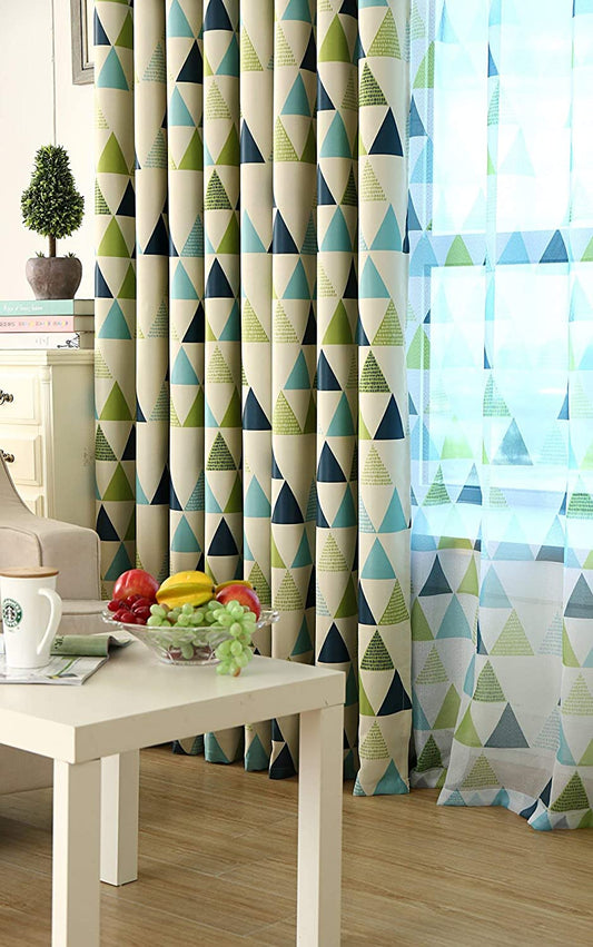 Triangular Grid Limit Green Blackout Curtain Grommet Top Room Darkening Single Panel