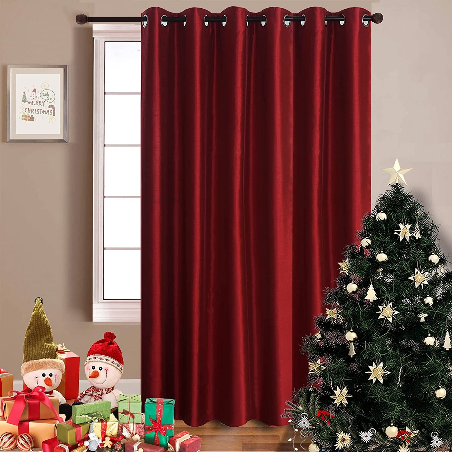 Faux Silk Extra Wide Blackout Curtains,Fully Beige Lined Solid Color Window Treatment Drapes For Patio Door,1 Panel