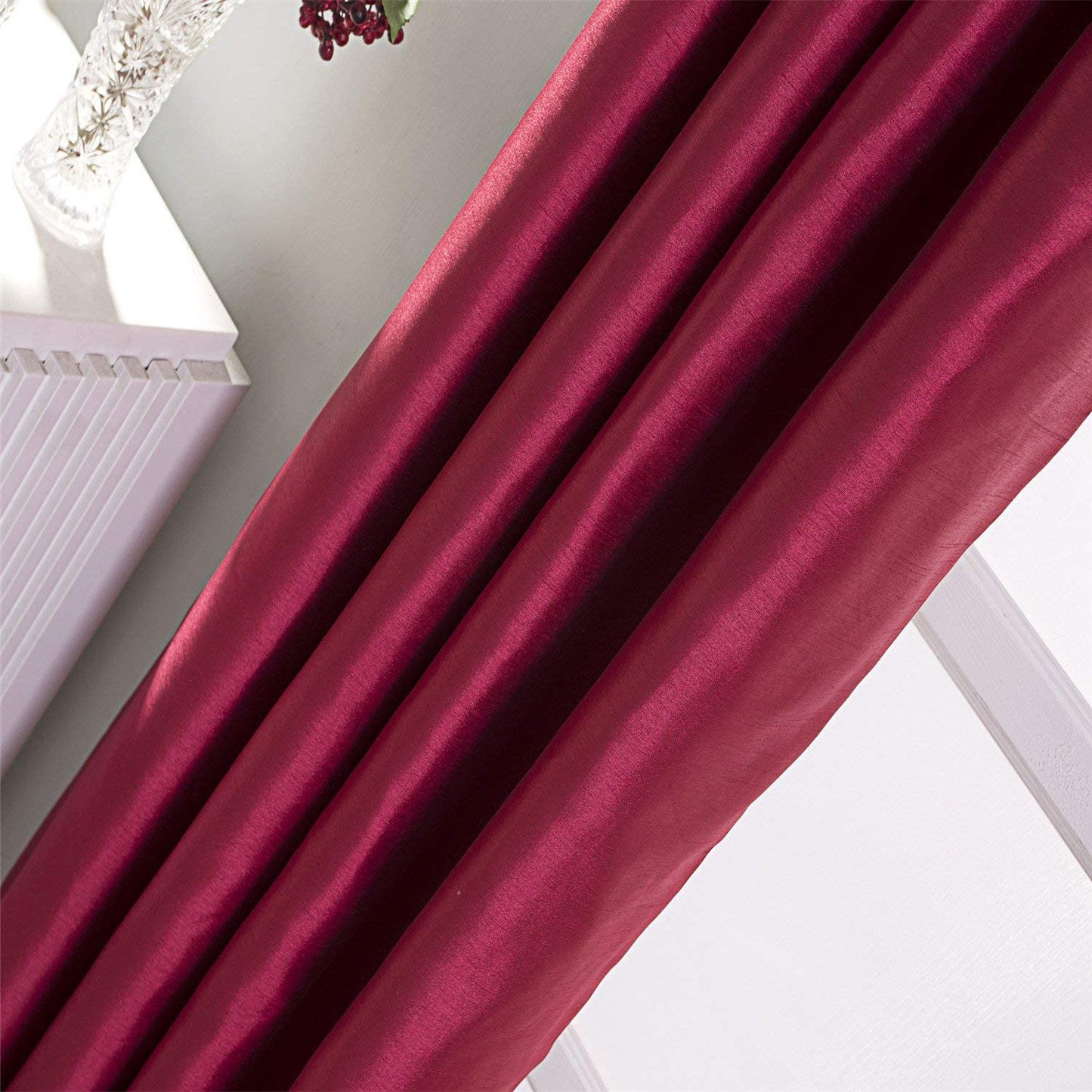 Burgundy Faux Silk Room-Darkening Blackout Curtains with Beige Liner(Sold By Pair)
