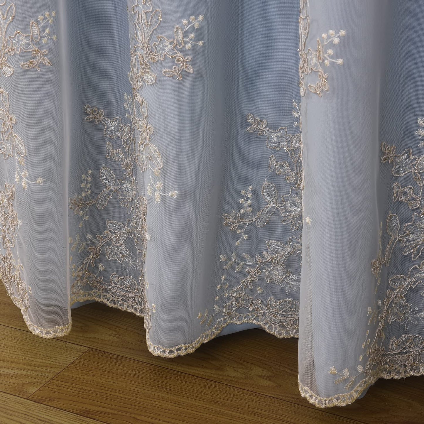 Double Layer Curtains With Embroiered Sheer Voile Room Darkening Grommet Top Drapes for Girls