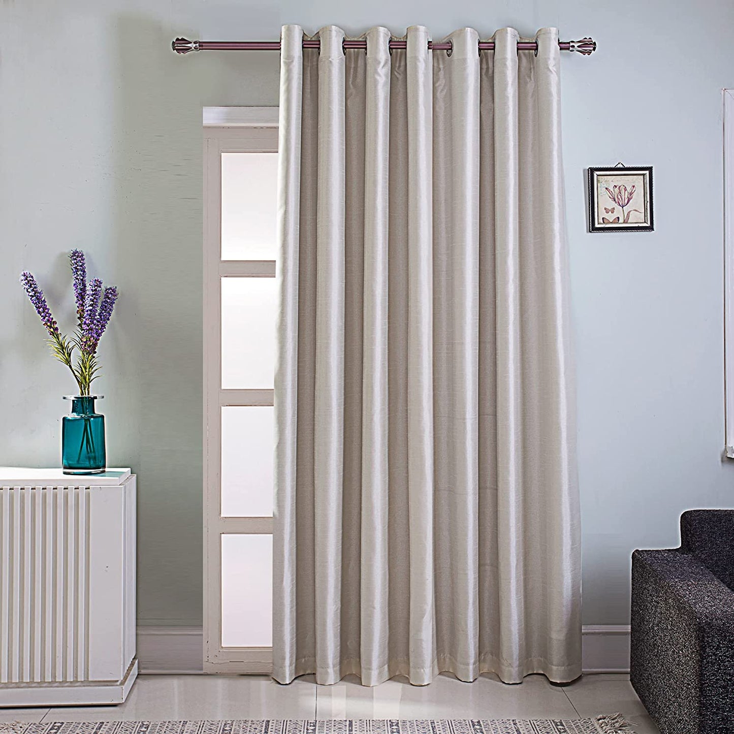 Faux Silk Extra Wide Blackout Curtains,Fully Beige Lined Solid Color Window Treatment Drapes For Patio Door,1 Panel