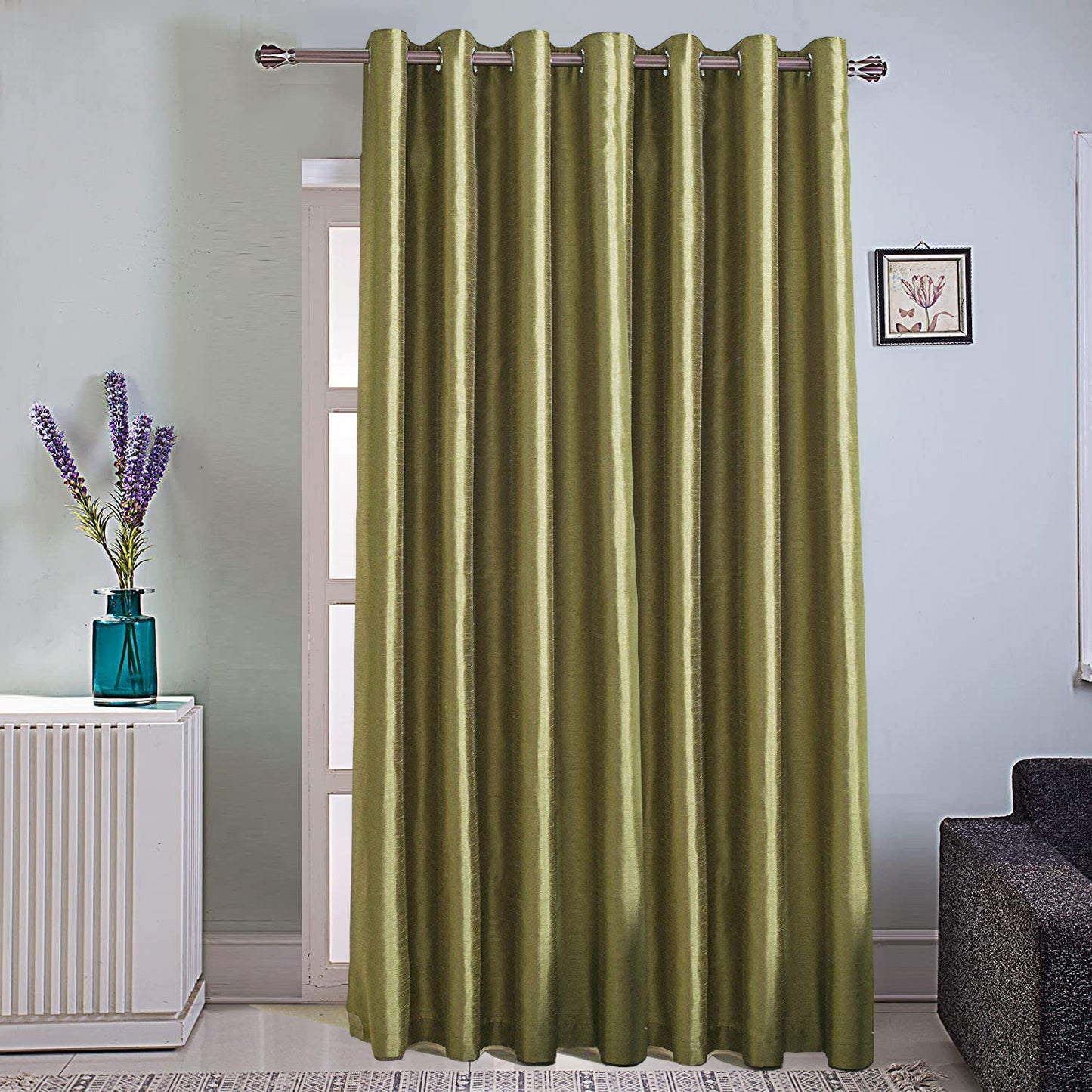 Faux Silk Extra Wide Blackout Curtains,Fully Beige Lined Solid Color Window Treatment Drapes For Patio Door,1 Panel