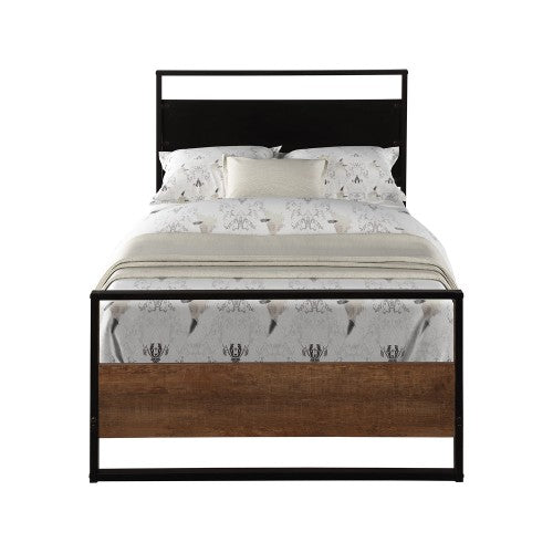 Gyrohomestore Metal and Wood Bed Frame with Headboard and Footboard