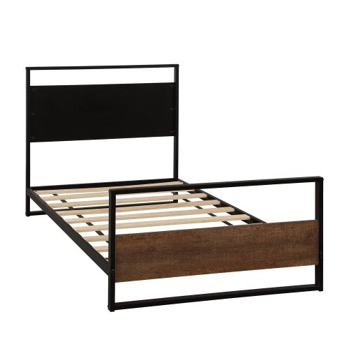 Gyrohomestore Metal and Wood Bed Frame with Headboard and Footboard