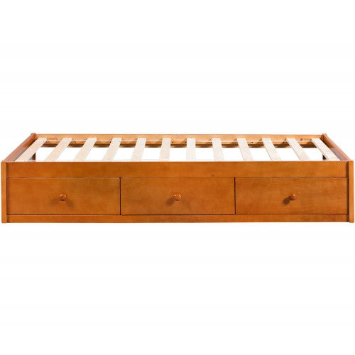 Gyrohomestore Oak Platform Twin Size Bed with 3 Drawers Storage