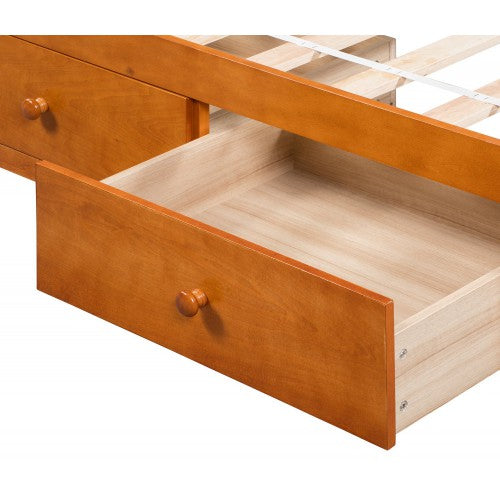 Gyrohomestore Oak Platform Twin Size Bed with 3 Drawers Storage
