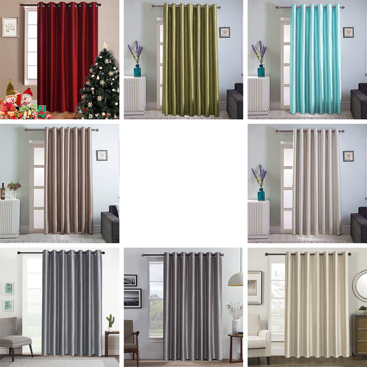 Faux Silk Extra Wide Blackout Curtains,Fully Beige Lined Solid Color Window Treatment Drapes For Patio Door,1 Panel