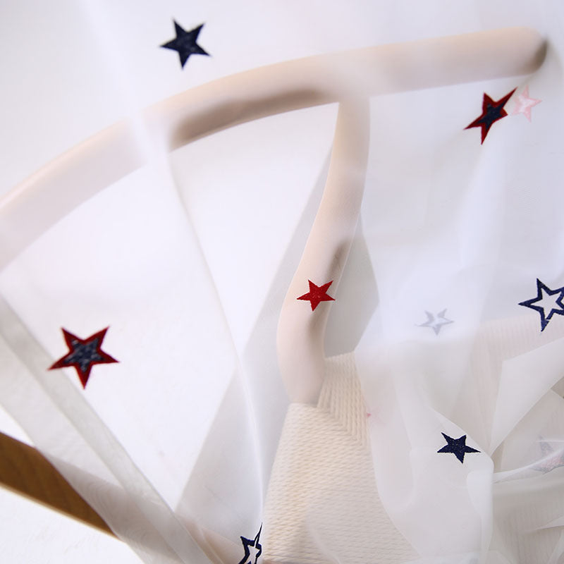 Sheer Voile Curtains with red and Yellow Star Pattern Embroidery