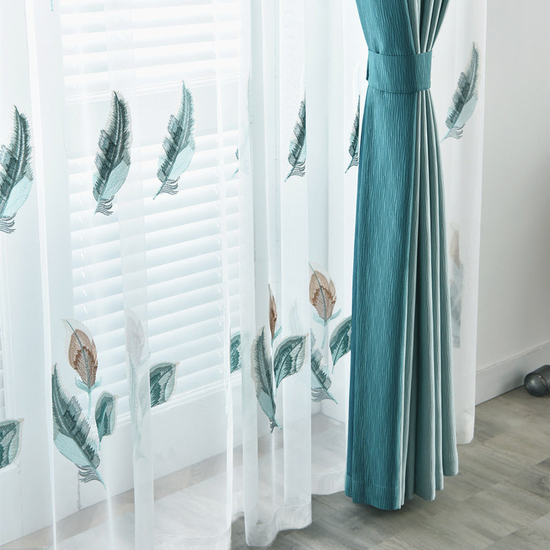 Sheer Voile Curtains with Big Reed Pattern Embroidery