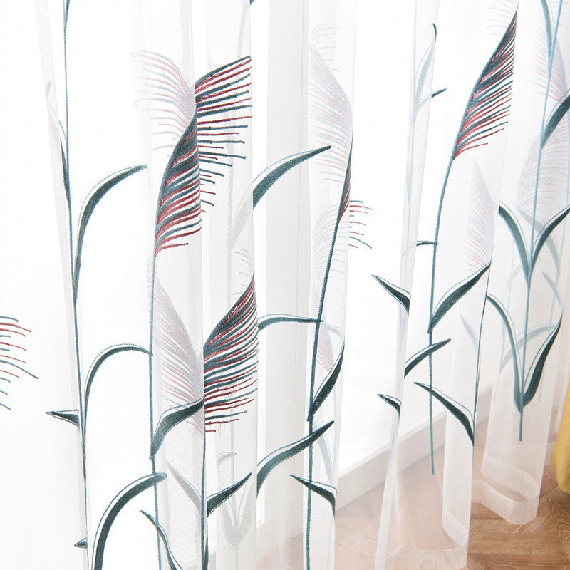 Sheer Voile Curtains with Big Reed Pattern Embroidery