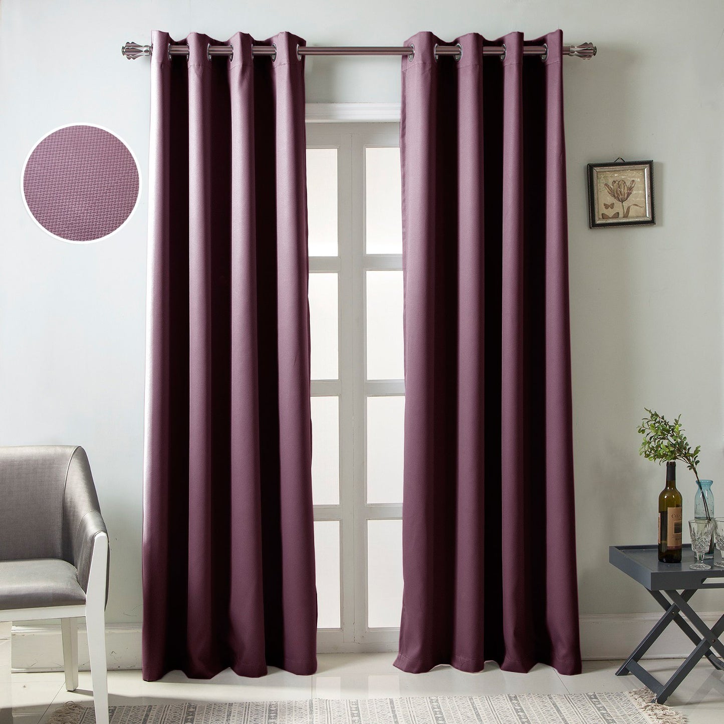 Gyrohomestore Solid Color Thermal Insulated Blackout Curtains Metal Grommet Curtain Panels