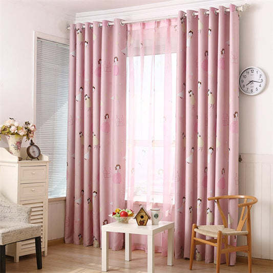 Gyrohomestore Lovely Pink Cartoon Girls Blackout Grommet Top Curtain Panels