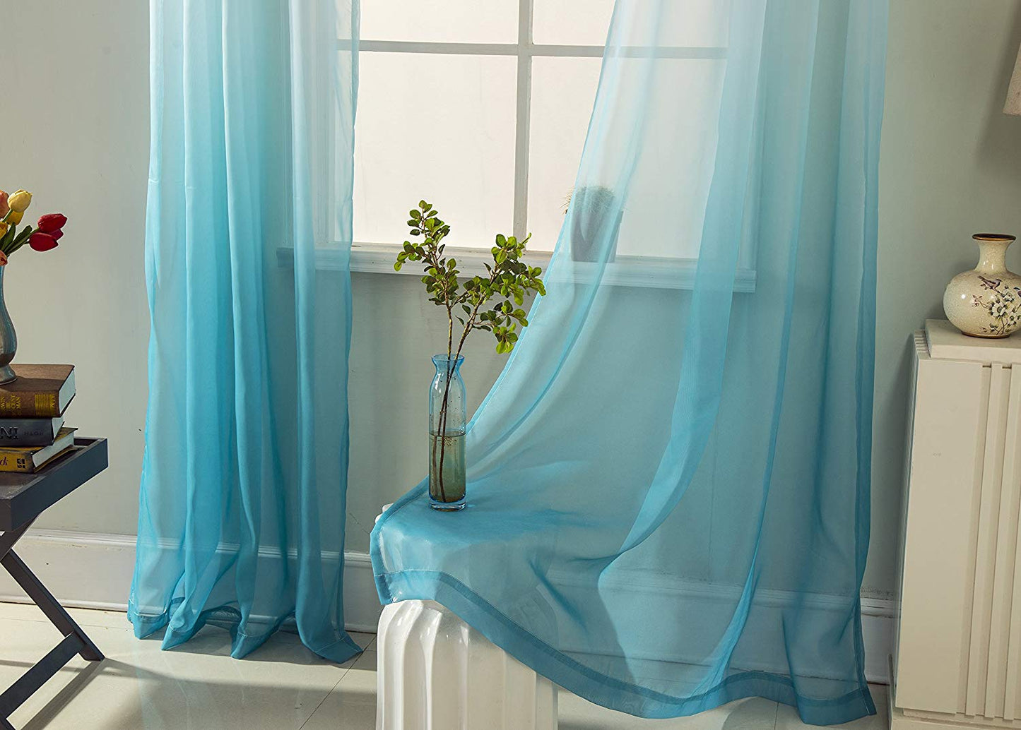 Gyrohomestore Blue Gradient Grommet Voile Sheer Curtains