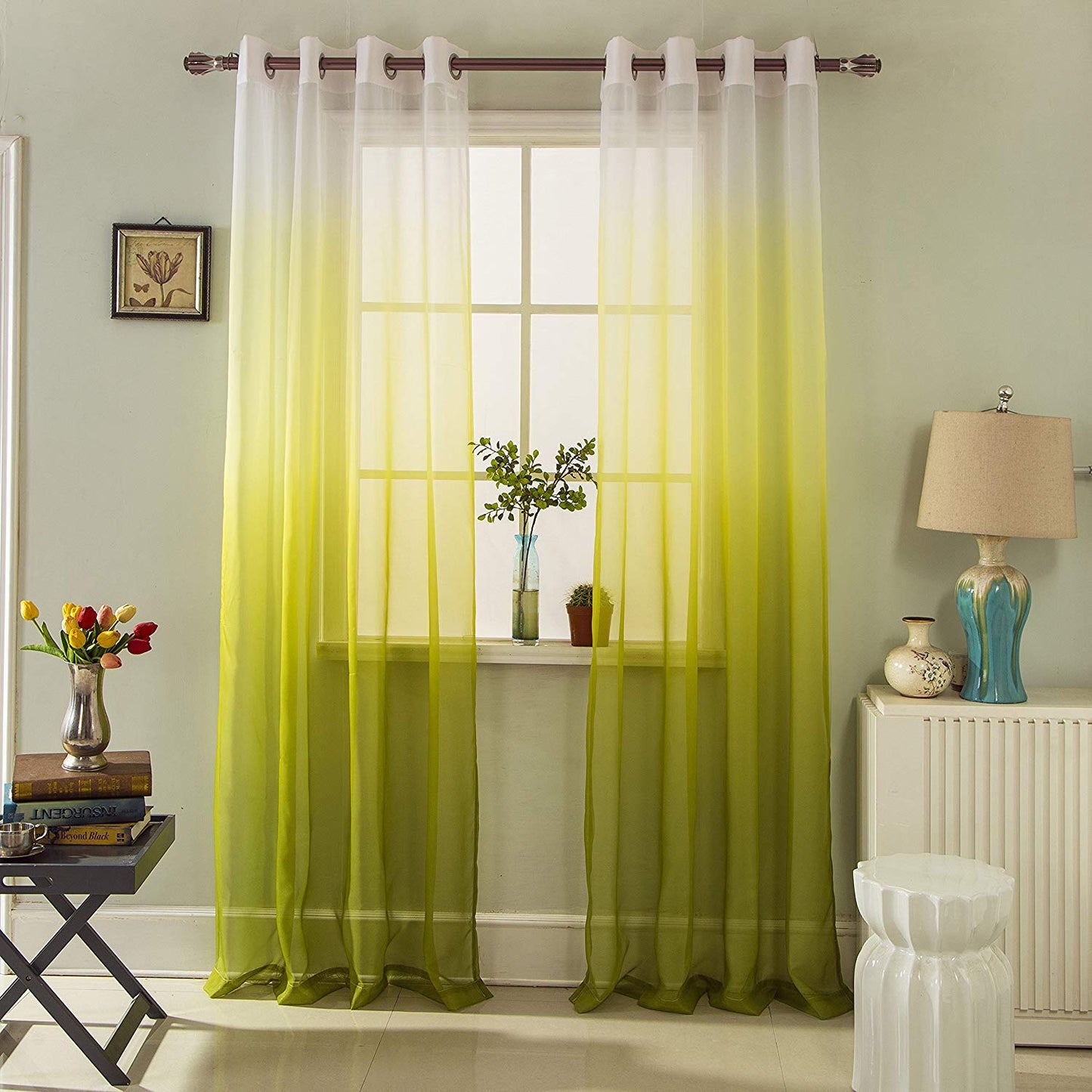Gyrohomestore Blue Gradient Grommet Voile Sheer Curtains