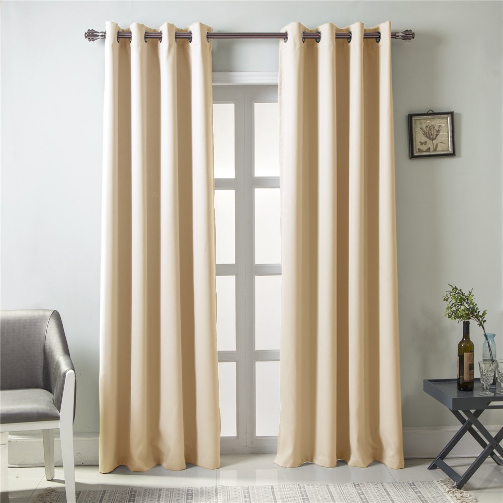 Gyrohomestore Modern Solid Grommet Thermal Blue Blackout Curtains