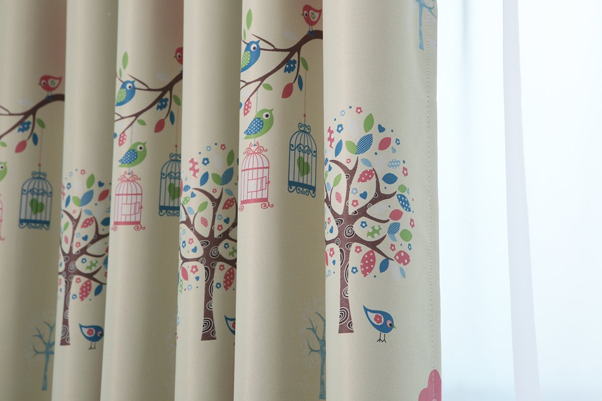 Gyrohomestore Trees Beige Blackout Grommet Top Thick Curtains