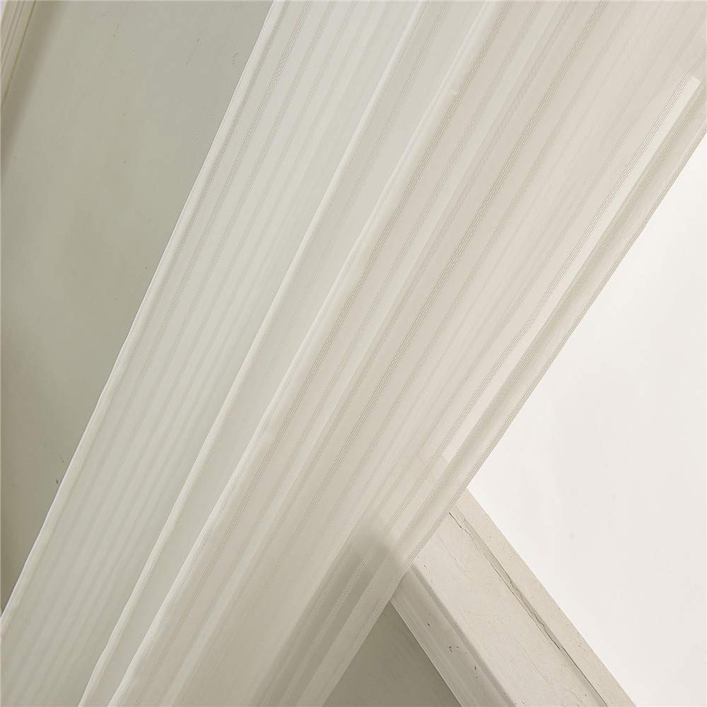 Gyrohomestore White Sheer Curtain Linen Look Semi Voile Grommet Curtains