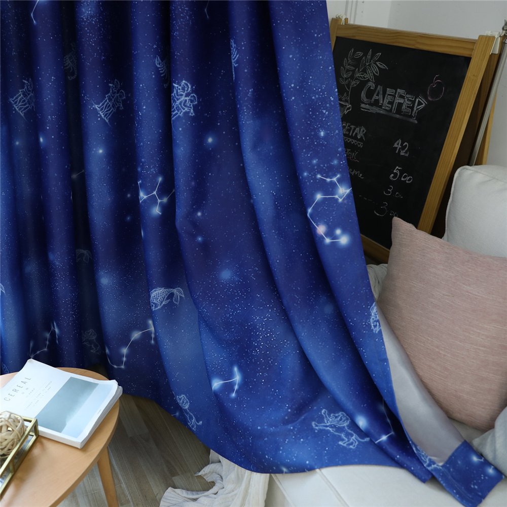Gyrohomestore Starry Night Print Thermal Insulated Navy Blue Blackout Curtains