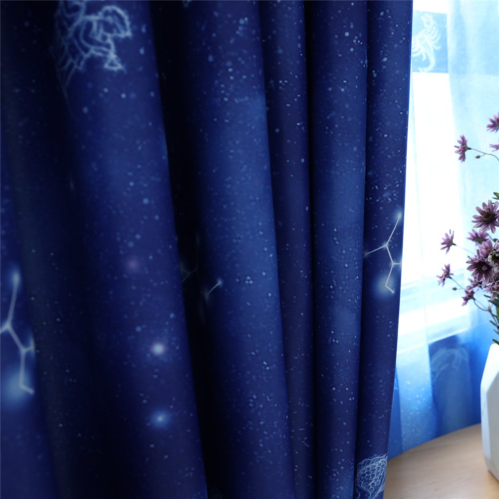 Gyrohomestore Starry Night Print Thermal Insulated Navy Blue Blackout Curtains