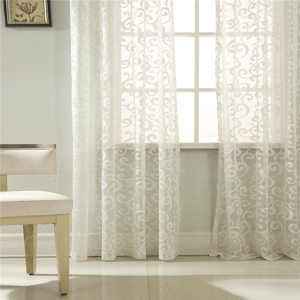 Gyrohomestore Floral Leaf Sheer Farmhouse Style Voile Grommet Curtains