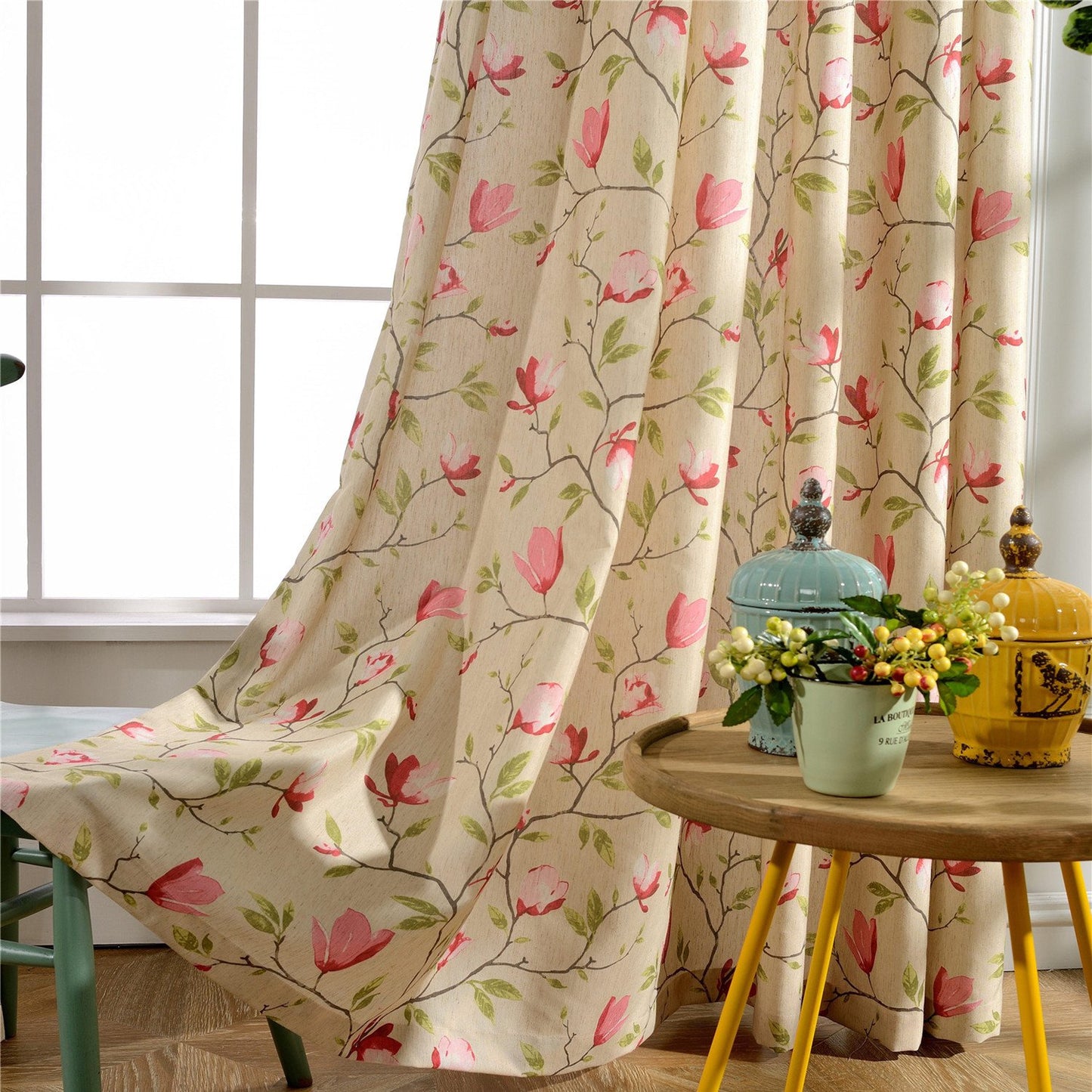 Gyrohomestore Pink Flowers Floral Room darkening Window Treatments