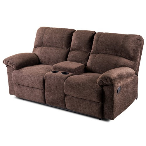 Gyrohomestore Modern Luxurious Chenille Recliner Cocoa Love Sofa with Console
